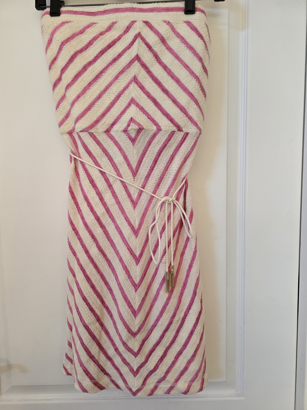 Juicy Couture Strapless Pink & White Chevron Knit Dress with Self-Tie